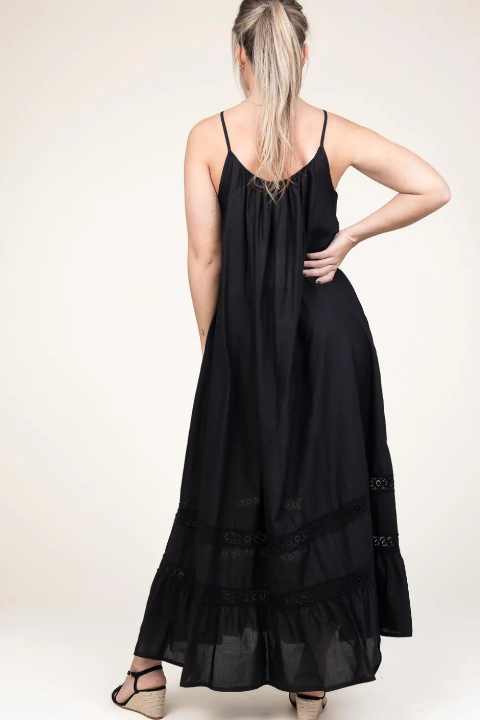 Maxi Dress With Lace Detail Huliana | Black... | Kocca | Little Soho