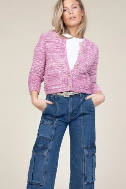 Melange Tricot Cardigan Guspa | Pink... | Ba&Sh | Little Soho
