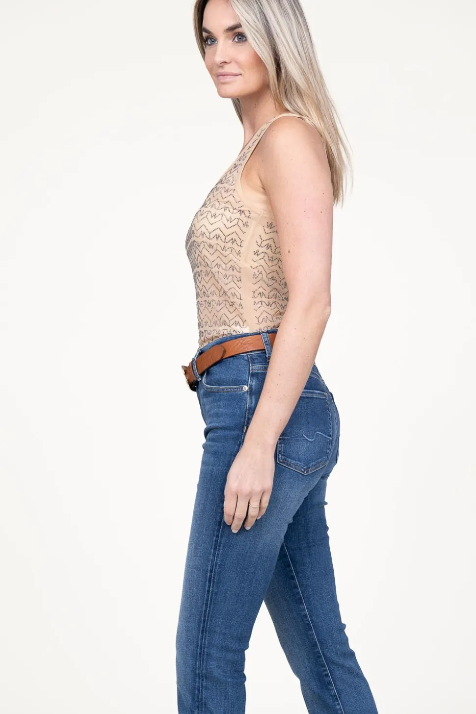 Mesh Top With Logo Lia | Beige... | Patrizia Pepe | Little Soho
