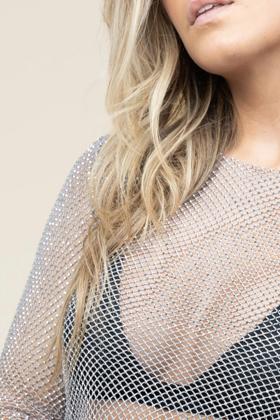 Mesh Top With Rhinestones Stone | Silver... | Copenhagen Muse | Little Soho