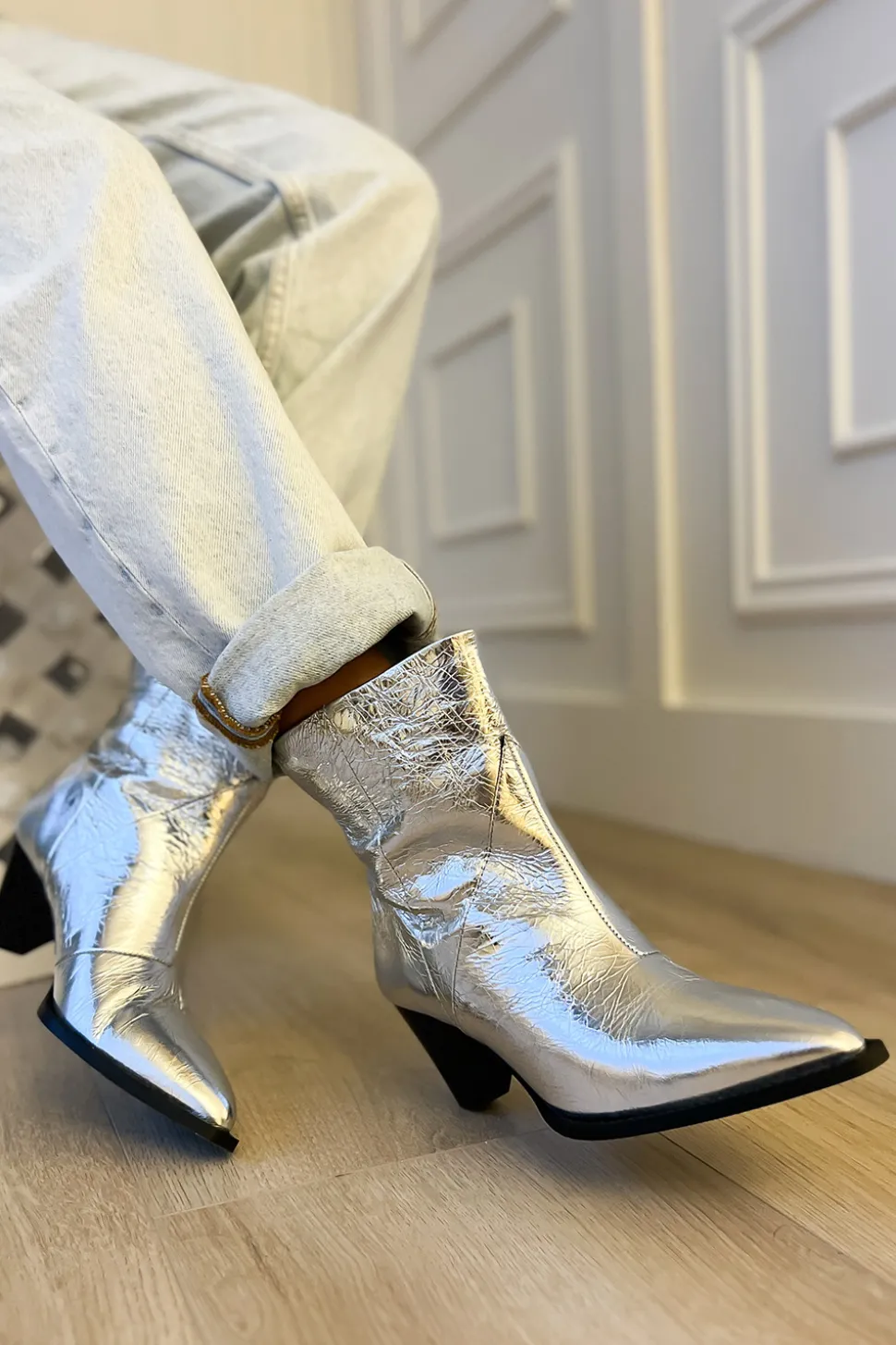 Metallic Ankle Boots Kaia | Silver... | Dante 6 | Little Soho