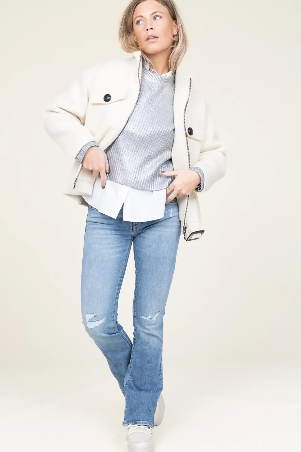 Metallic Boxy Sweater Row | Silver... | Co'Couture | Little Soho