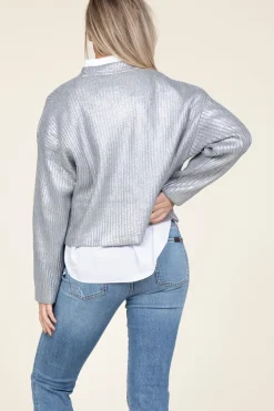 Metallic Boxy Sweater Row | Silver... | Co'Couture | Little Soho