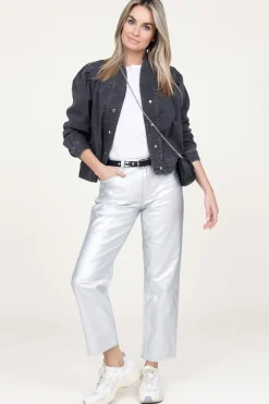 Metallic Cropped Jeans Axelle | Silver... | Dante 6 | Little Soho