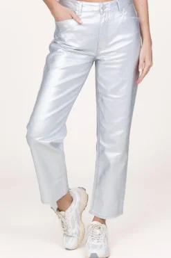 Metallic Cropped Jeans Axelle | Silver... | Dante 6 | Little Soho