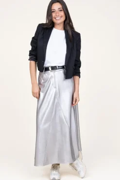 Metallic Faux Leather Skirt Gloria | Silver... | D-Etoiles Casiope | Little Soho