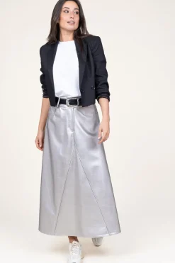 Metallic Faux Leather Skirt Gloria | Silver... | D-Etoiles Casiope | Little Soho