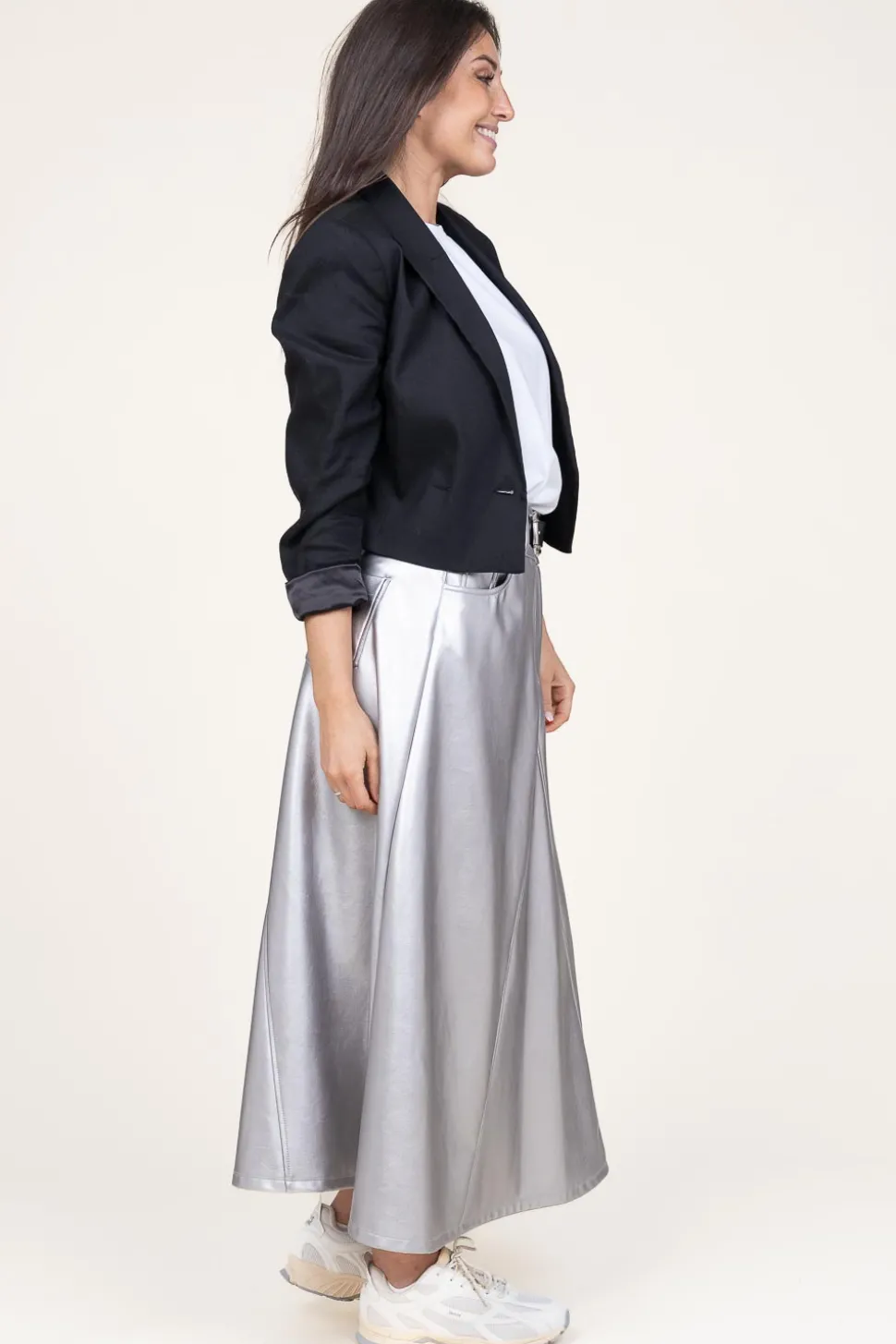 Metallic Faux Leather Skirt Gloria | Silver... | D-Etoiles Casiope | Little Soho