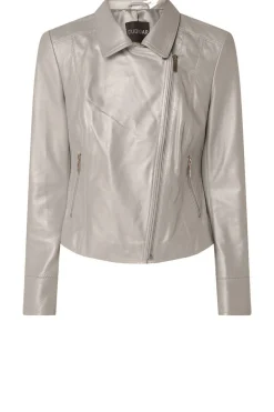 Metallic Leather Biker Jacket Lovato | Taupe... | Studio Ar | Little Soho