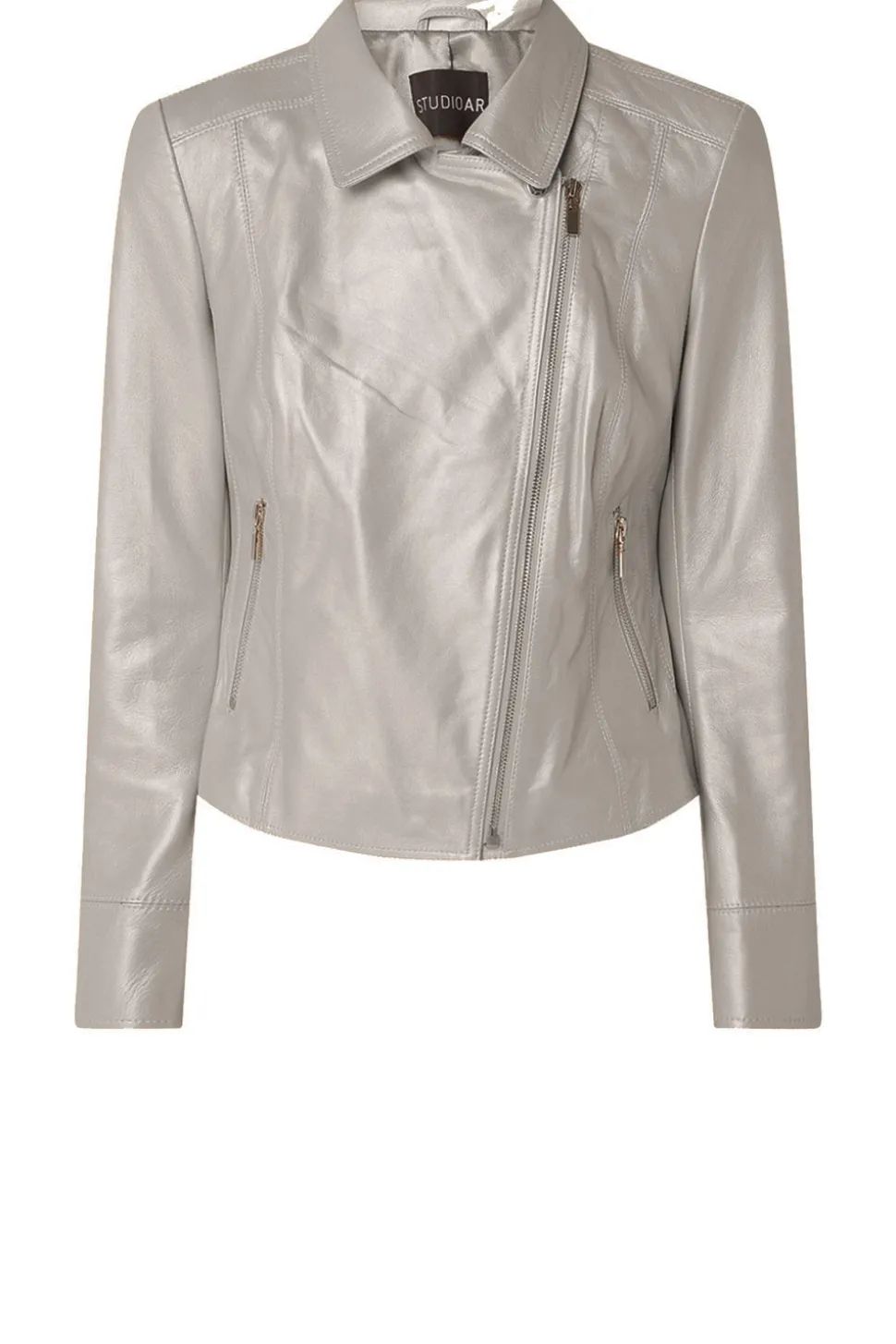 Metallic Leather Biker Jacket Lovato | Taupe... | Studio Ar | Little Soho
