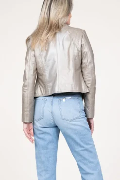 Metallic Leather Biker Jacket Lovato | Taupe... | Studio Ar | Little Soho