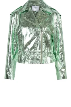 Metallic Leather Biker Jacket Kravitz | Green... | Dante 6 | Little Soho
