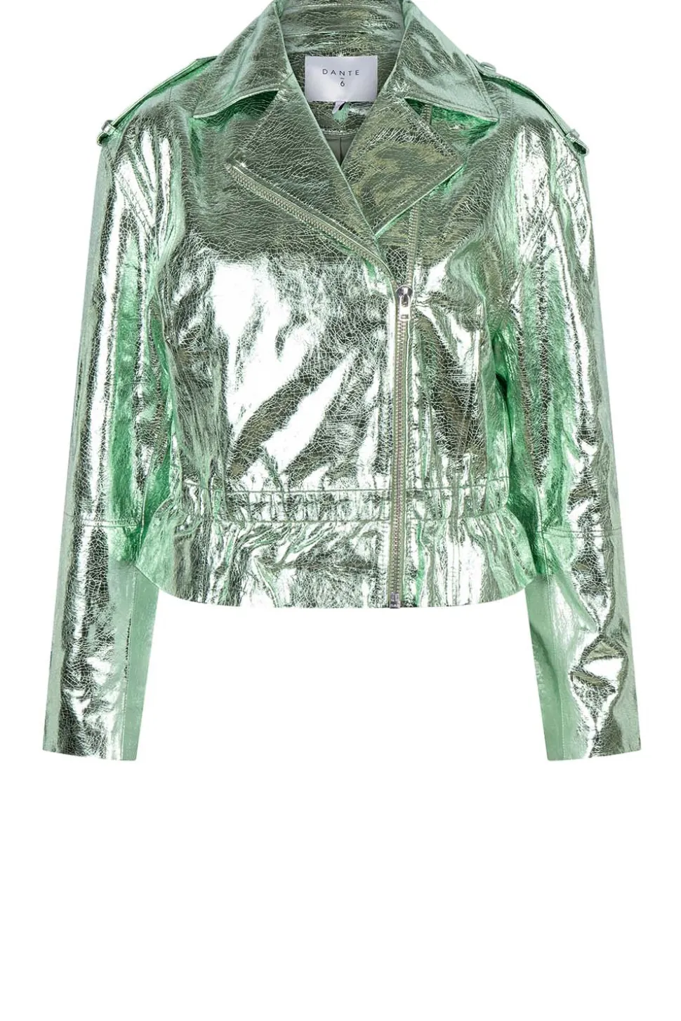 Metallic Leather Biker Jacket Kravitz | Green... | Dante 6 | Little Soho