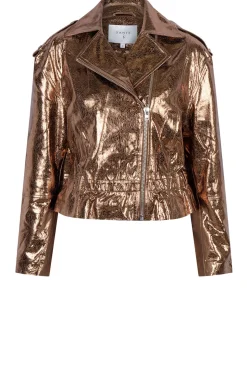Metallic Leather Biker Jacket Kravitz | Brown... | Dante 6 | Little Soho