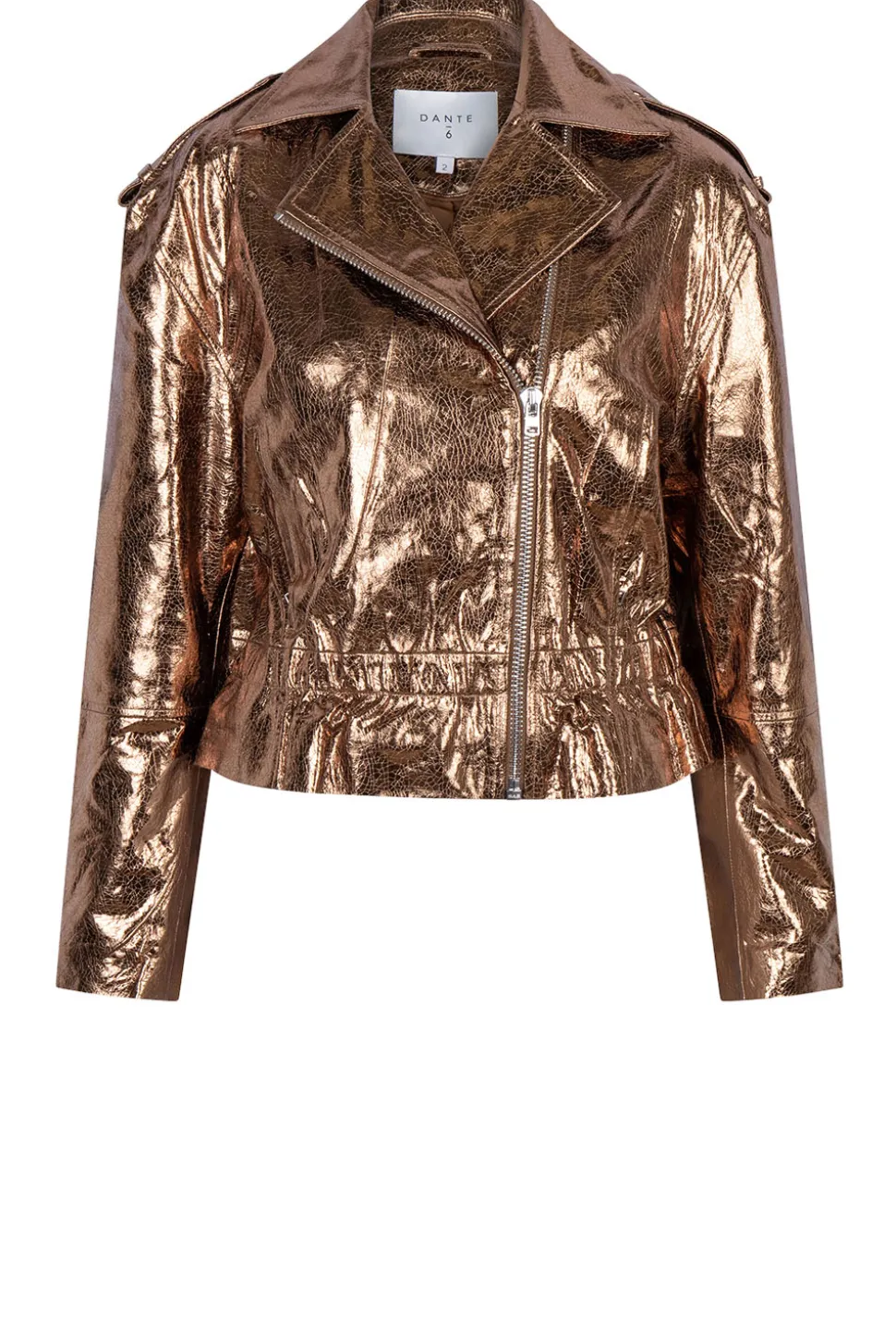 Metallic Leather Biker Jacket Kravitz | Brown... | Dante 6 | Little Soho