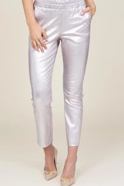Metallic Stretch Leather Pants Pablo | Pink... | Ibana | Little Soho