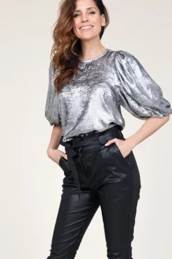 Metallic Top With Puffed Sleeves Chloe | Silver... | Co'Couture | Little Soho