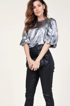 Metallic Top With Puffed Sleeves Chloe | Silver... | Co'Couture | Little Soho