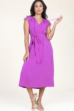 Midi Dress With Embroidery Details Celest | Purple... | Suncoo | Little Soho