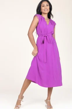 Midi Dress With Embroidery Details Celest | Purple... | Suncoo | Little Soho