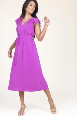 Midi Dress With Embroidery Details Celest | Purple... | Suncoo | Little Soho