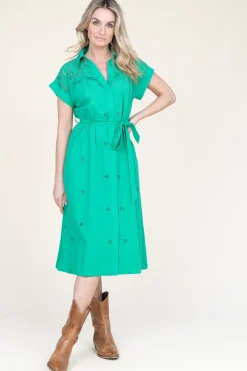 Midi Dress With Embroidery Details Coco | Green... | Suncoo | Little Soho