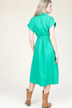 Midi Dress With Embroidery Details Coco | Green... | Suncoo | Little Soho