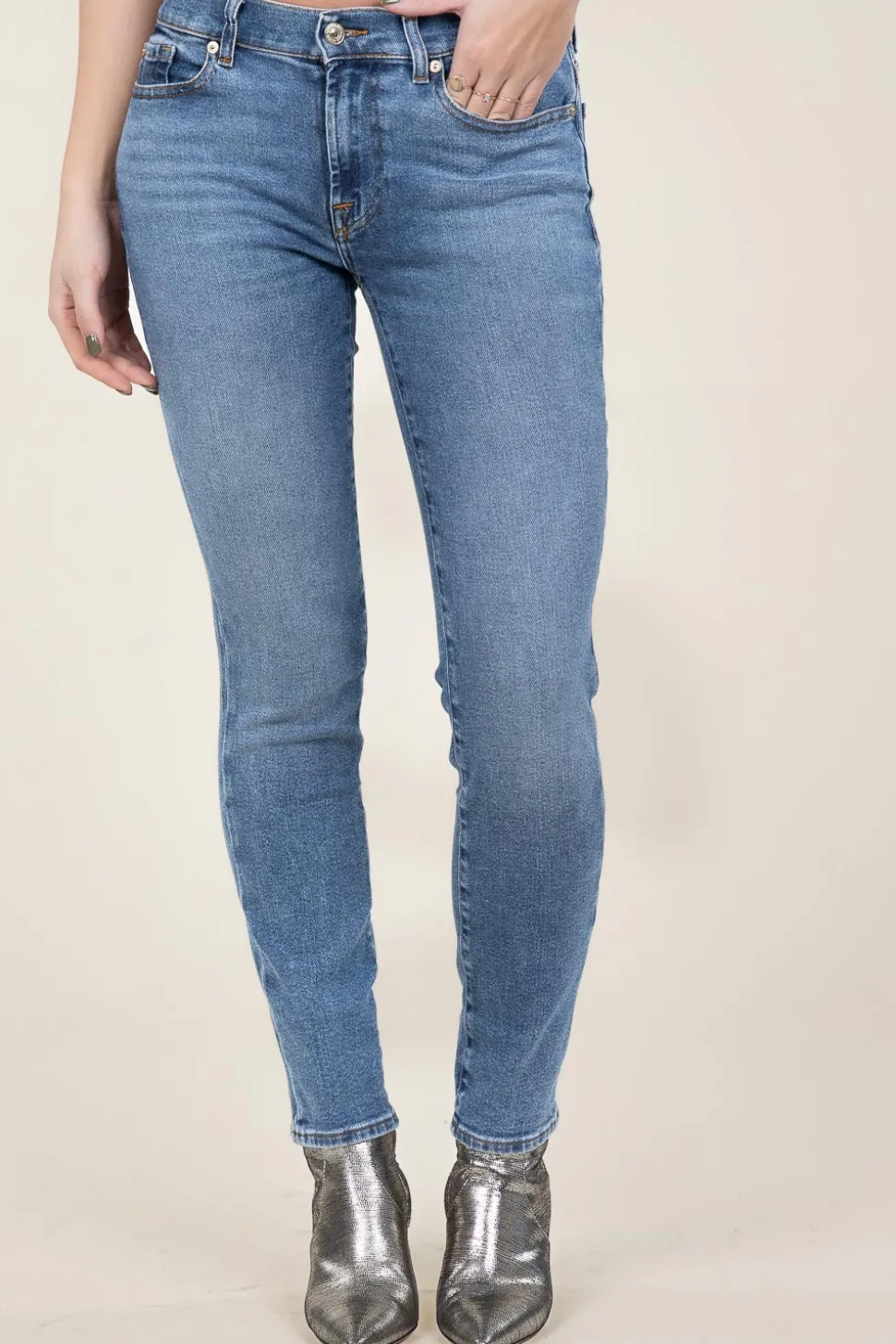 Mid Waist Skinny Jeans Roxanne | Blue... | 7 For All Mankind | Little Soho