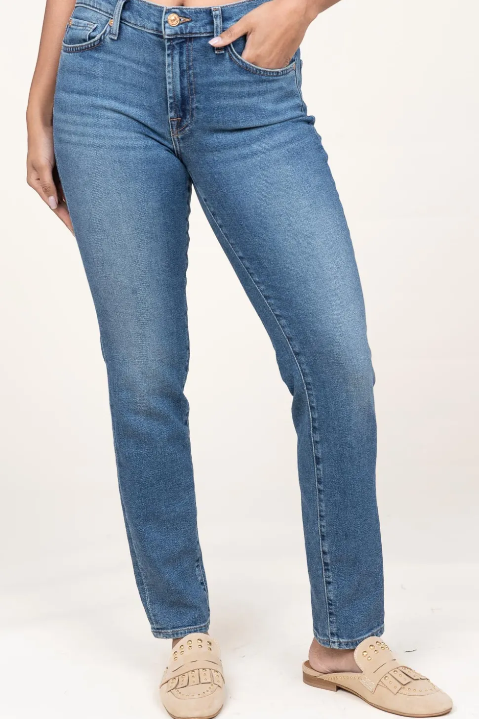 Mid-Waist Straight Jeans Roxanne | Blue... | 7 For All Mankind | Little Soho