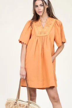 Mini Dress With Embroidery Dorra | Camel... | Scarlett Poppies | Little Soho
