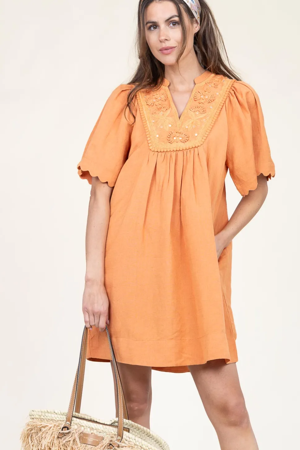 Mini Dress With Embroidery Dorra | Camel... | Scarlett Poppies | Little Soho