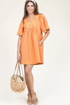 Mini Dress With Embroidery Dorra | Camel... | Scarlett Poppies | Little Soho