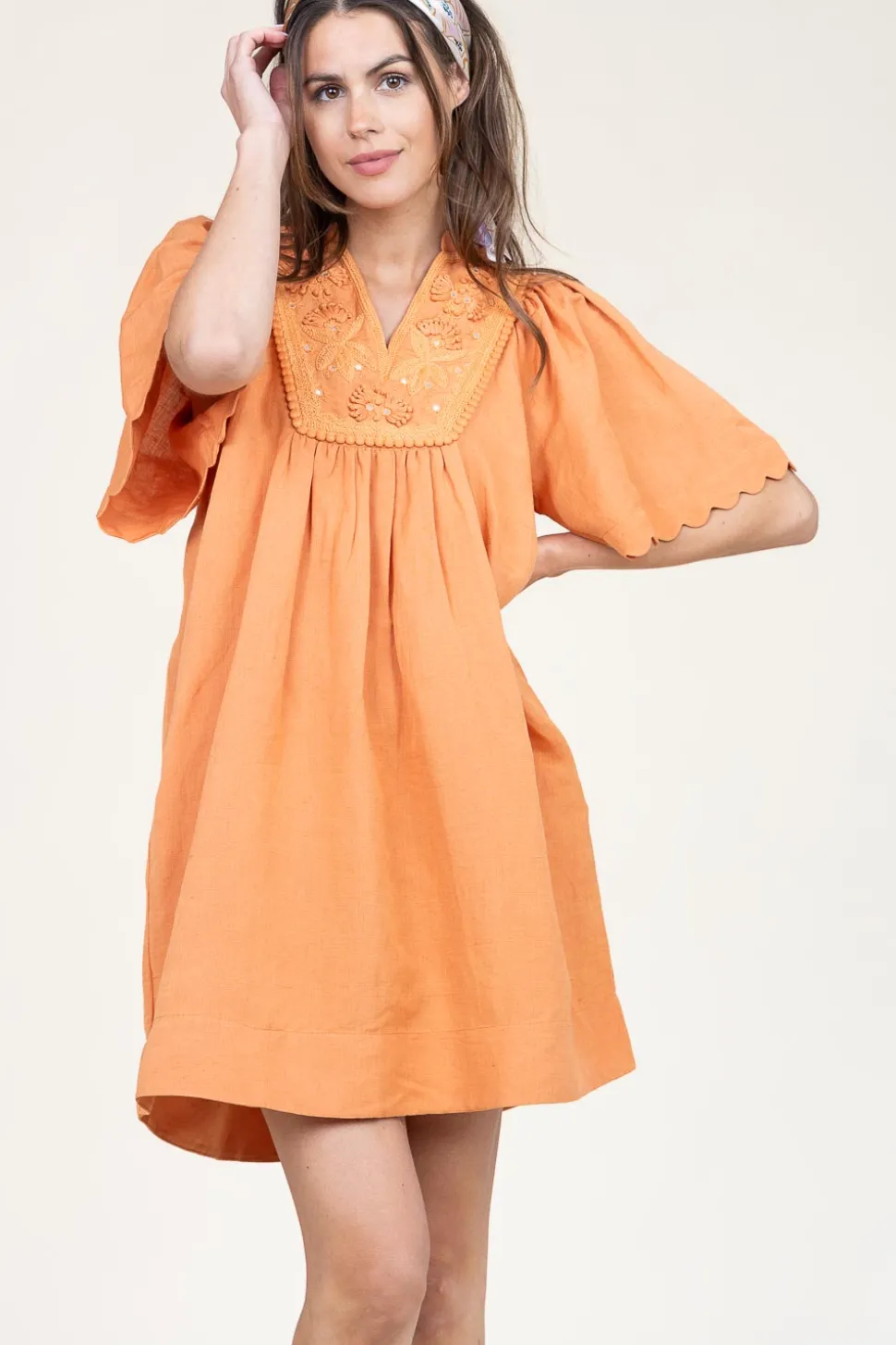 Mini Dress With Embroidery Dorra | Camel... | Scarlett Poppies | Little Soho