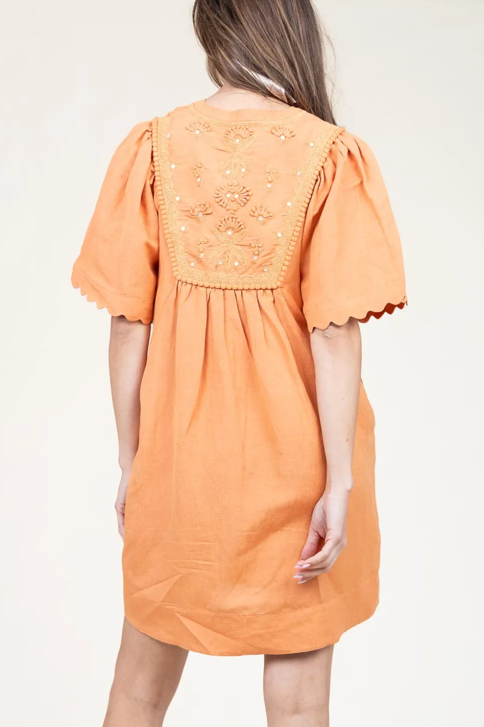 Mini Dress With Embroidery Dorra | Camel... | Scarlett Poppies | Little Soho