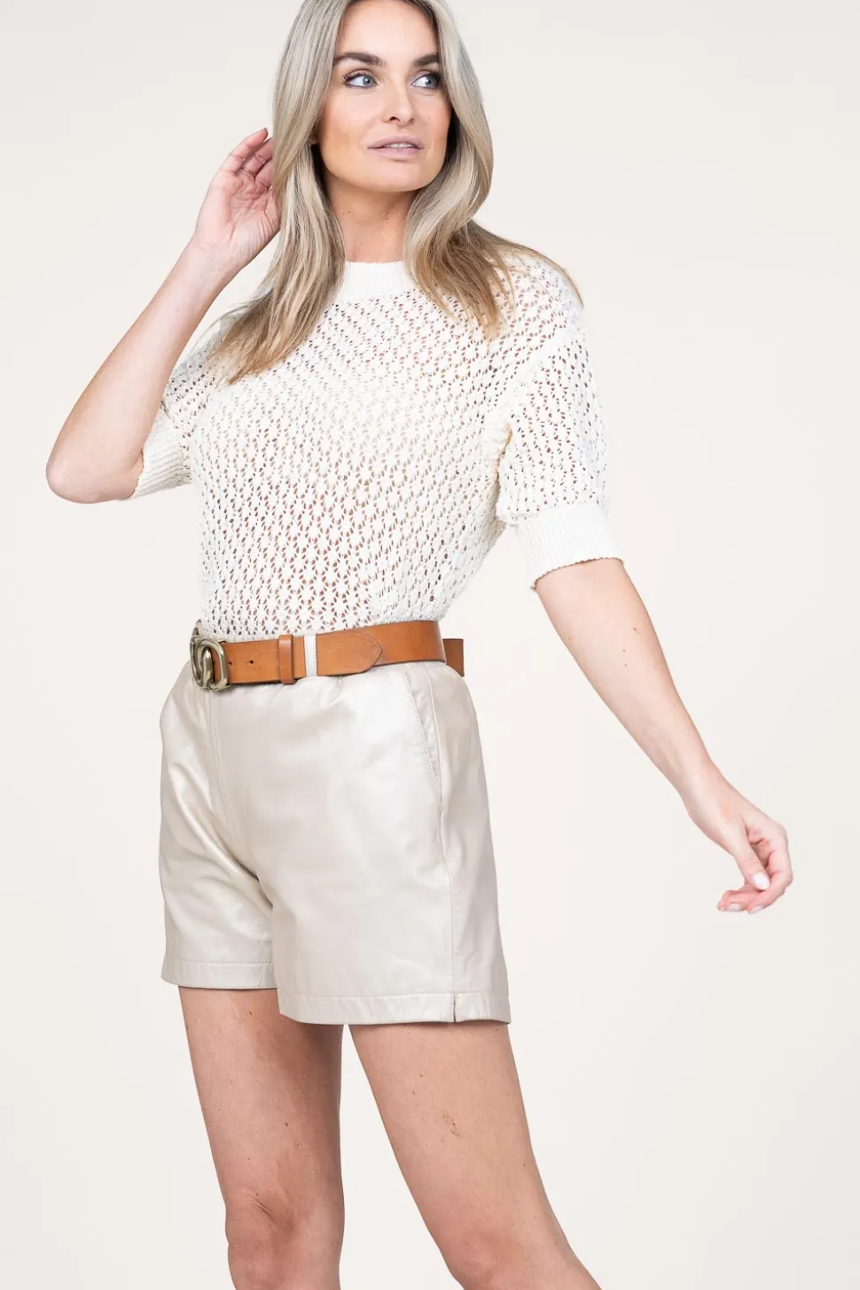 Non-Stretch Leather Short Rosa | Natural... | Studio Ar | Little Soho