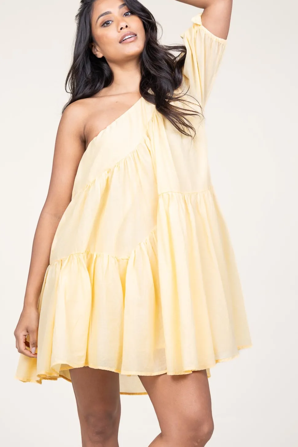 One-Shoulder Dress Gloria | Yellow... | Devotion | Little Soho