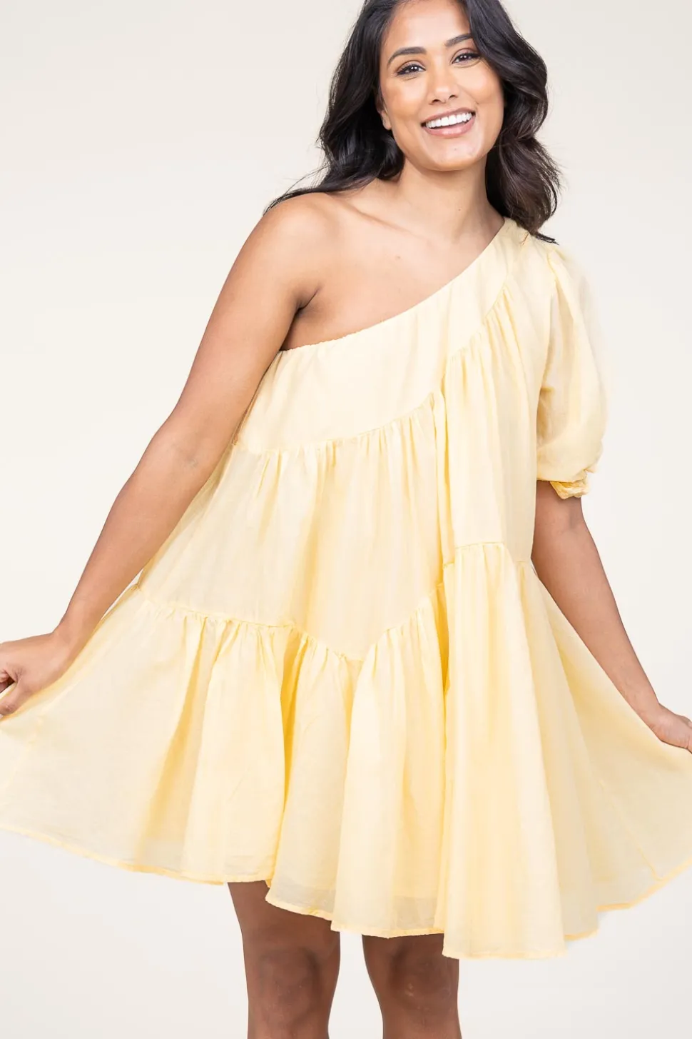 One-Shoulder Dress Gloria | Yellow... | Devotion | Little Soho