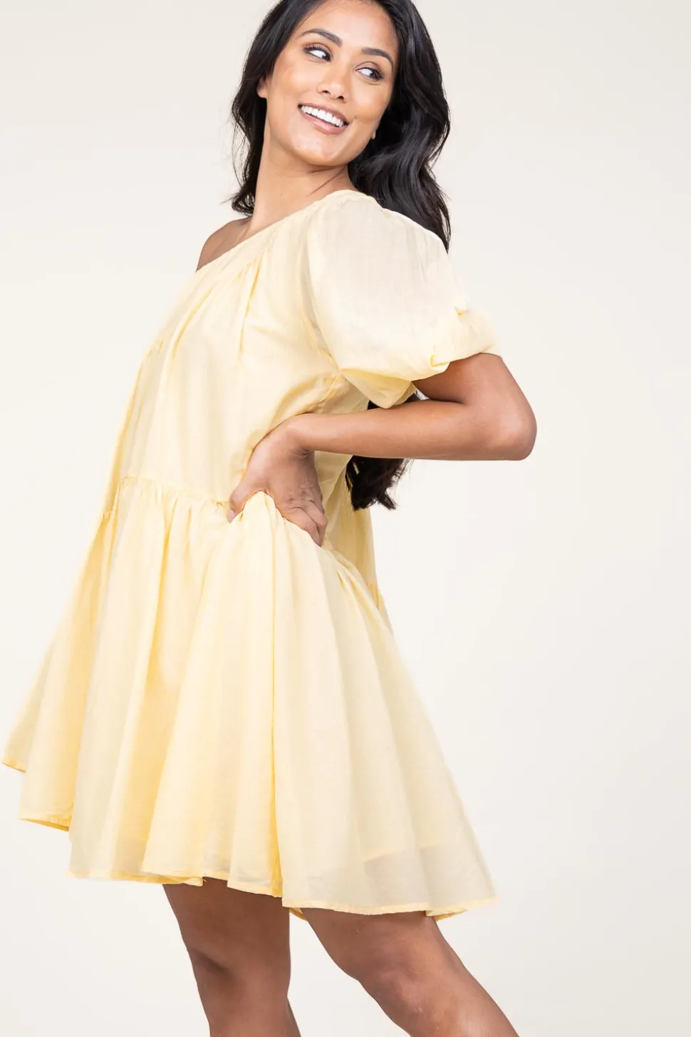 One-Shoulder Dress Gloria | Yellow... | Devotion | Little Soho