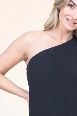 One-Shoulder Mousseline Dress Toledo | Black... | March23 | Little Soho