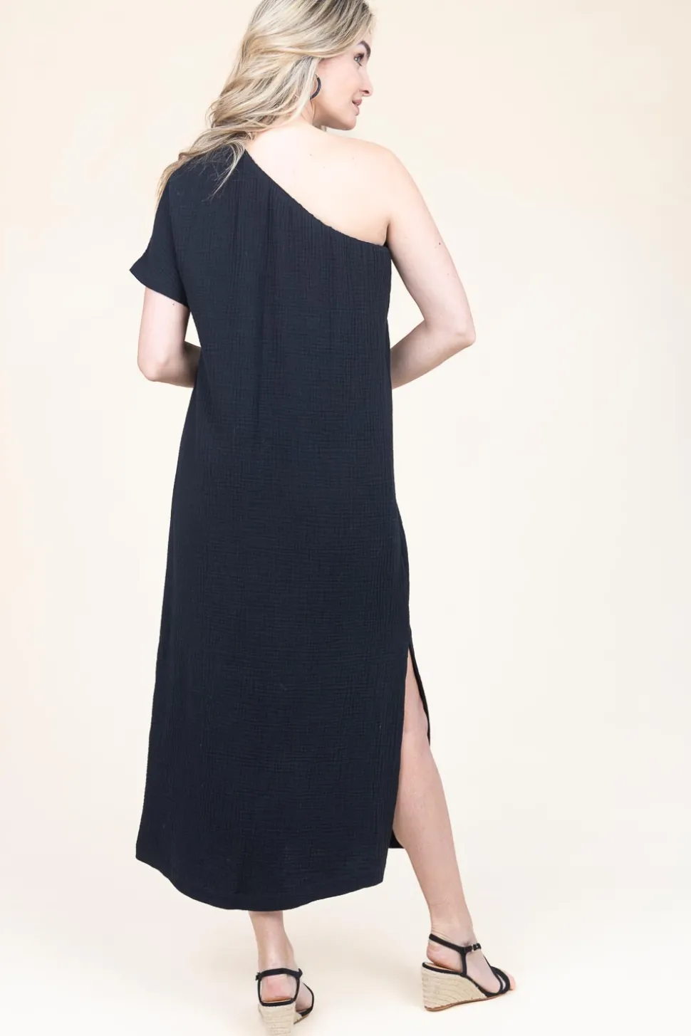 One-Shoulder Mousseline Dress Toledo | Black... | March23 | Little Soho