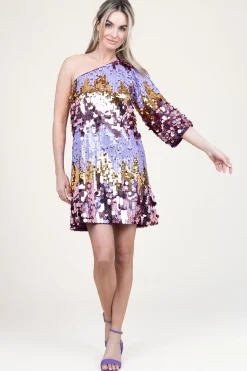 One-Shoulder Sequin Dress Dynamique | Purple... | Dante 6 | Little Soho