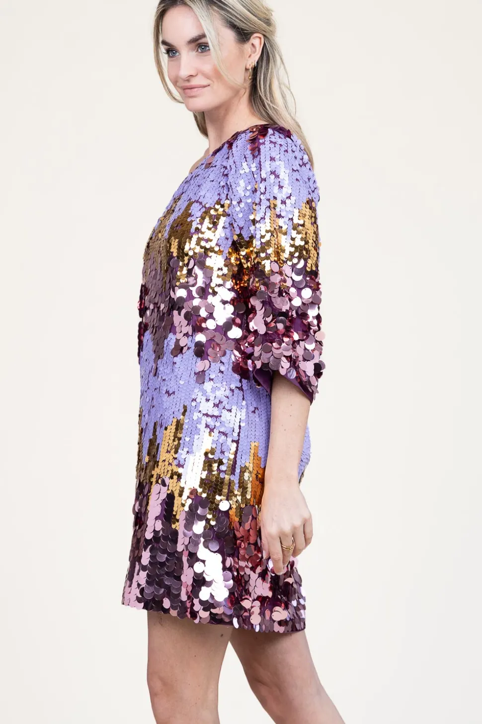 One-Shoulder Sequin Dress Dynamique | Purple... | Dante 6 | Little Soho