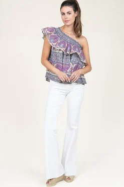 One-Shoulder Top With Print Tala | Yellow... | Antik Batik | Little Soho