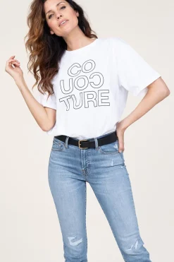 Oversized T-Shirt With Logo Outline | White... | Co'Couture | Little Soho