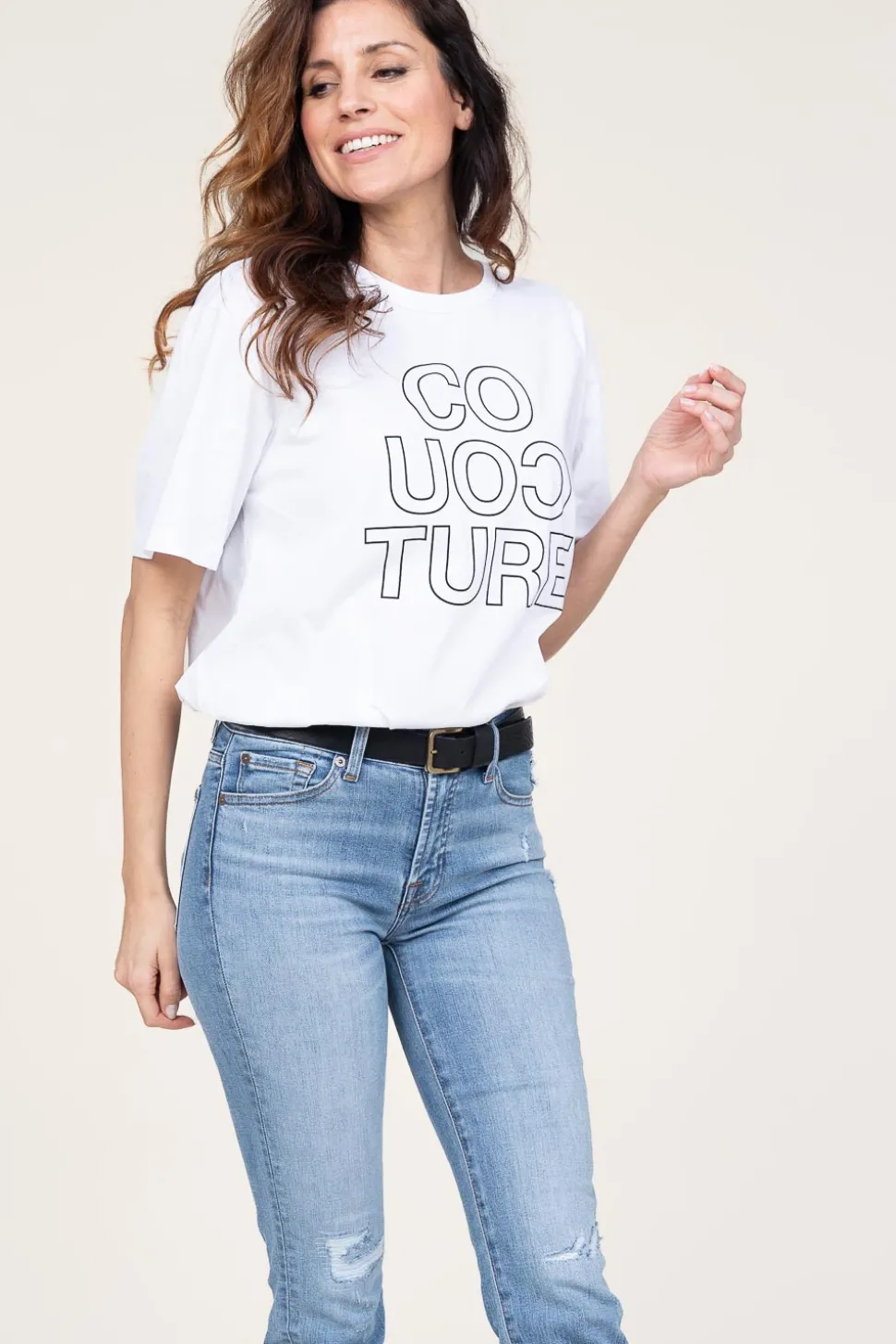 Oversized T-Shirt With Logo Outline | White... | Co'Couture | Little Soho