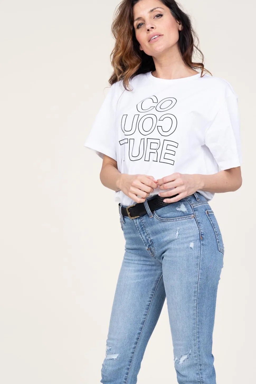 Oversized T-Shirt With Logo Outline | White... | Co'Couture | Little Soho