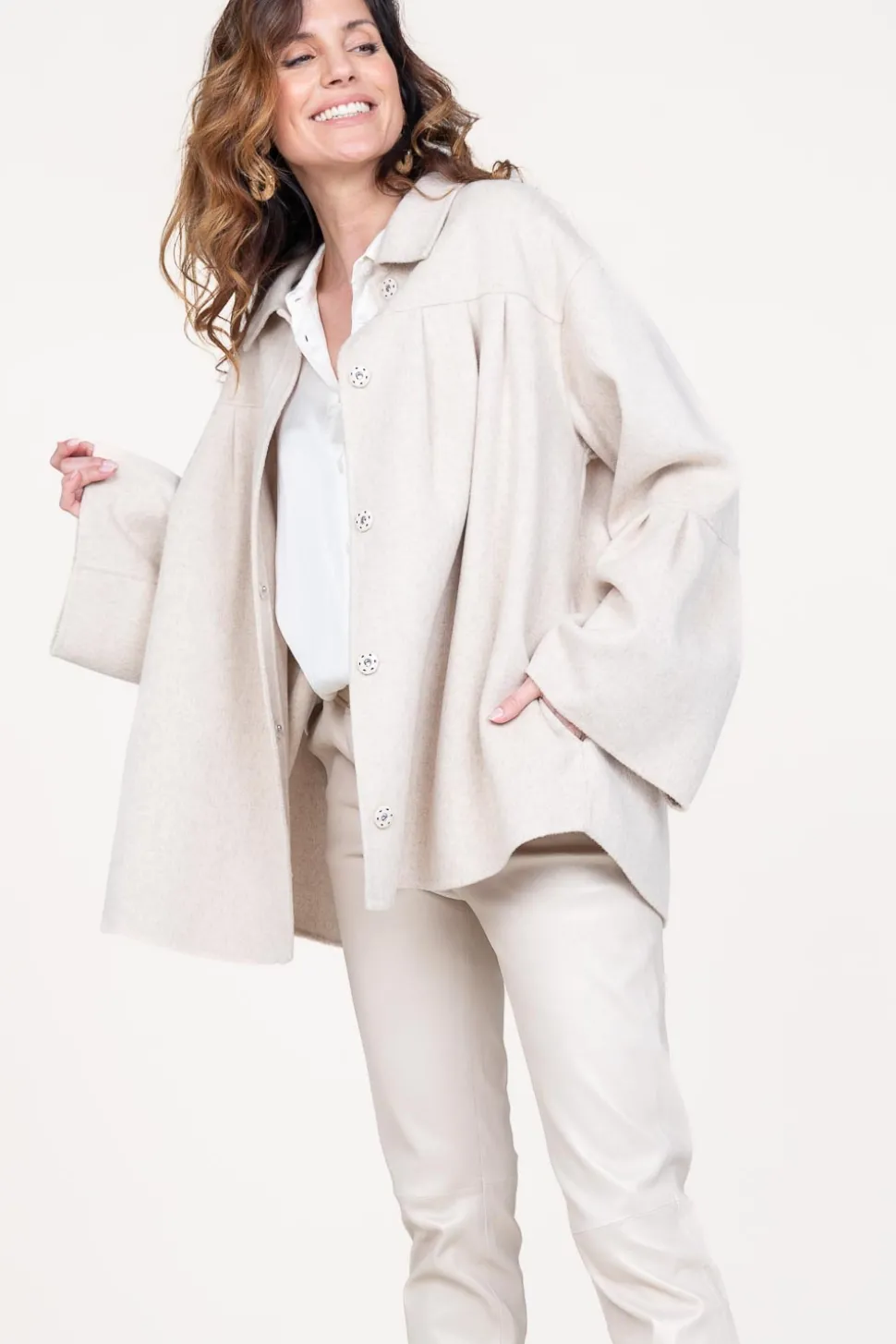 Oversized Wool Mix Cape Jacket Arte | Beige... | Studio Ar | Little Soho