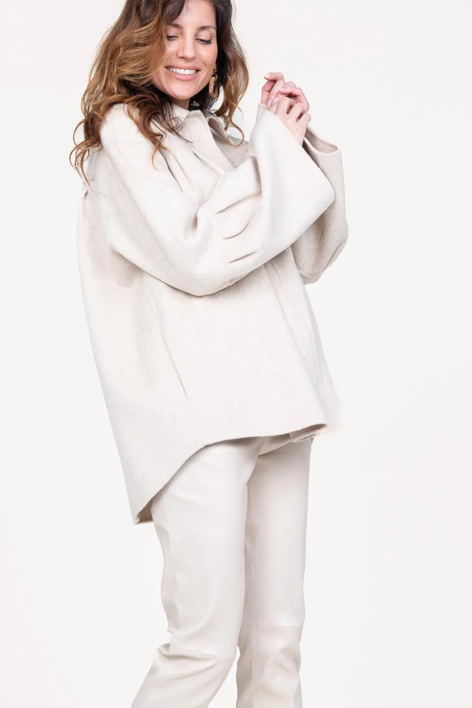 Oversized Wool Mix Cape Jacket Arte | Beige... | Studio Ar | Little Soho