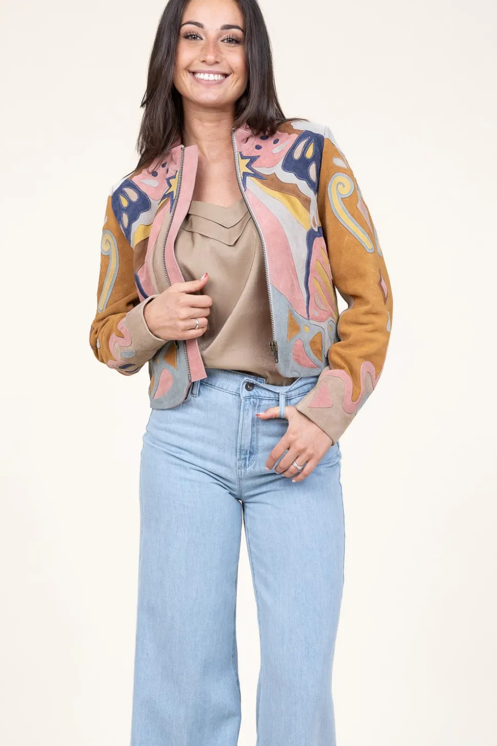 Patchwork Suede Jacket Varina | Camel... | Berenice | Little Soho