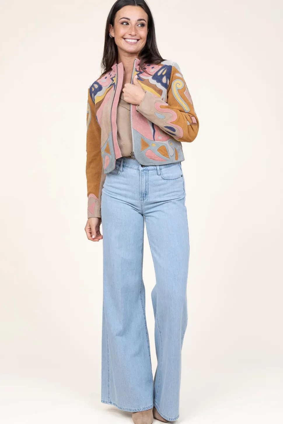 Patchwork Suede Jacket Varina | Camel... | Berenice | Little Soho